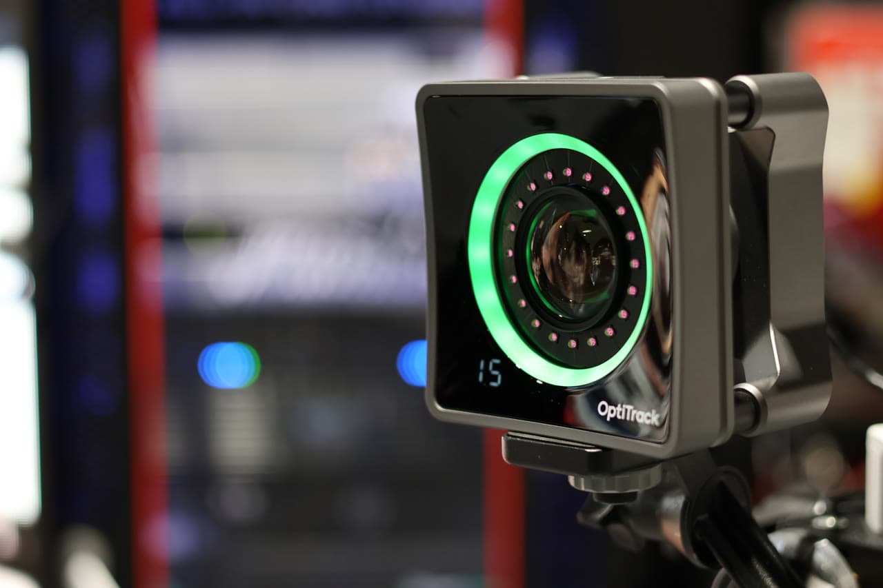 OptiTrack camera with IR LED ring for precision tracking